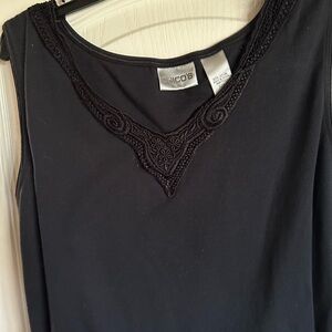 Chico’s black lace detail V neck cotton tank size medium
